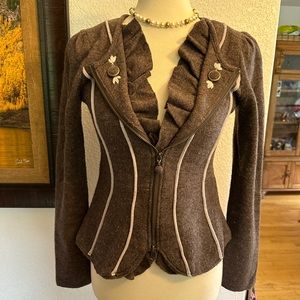 Fitted Wool Anthropologie Charlie Robin Sweater Jacket Size S Brown